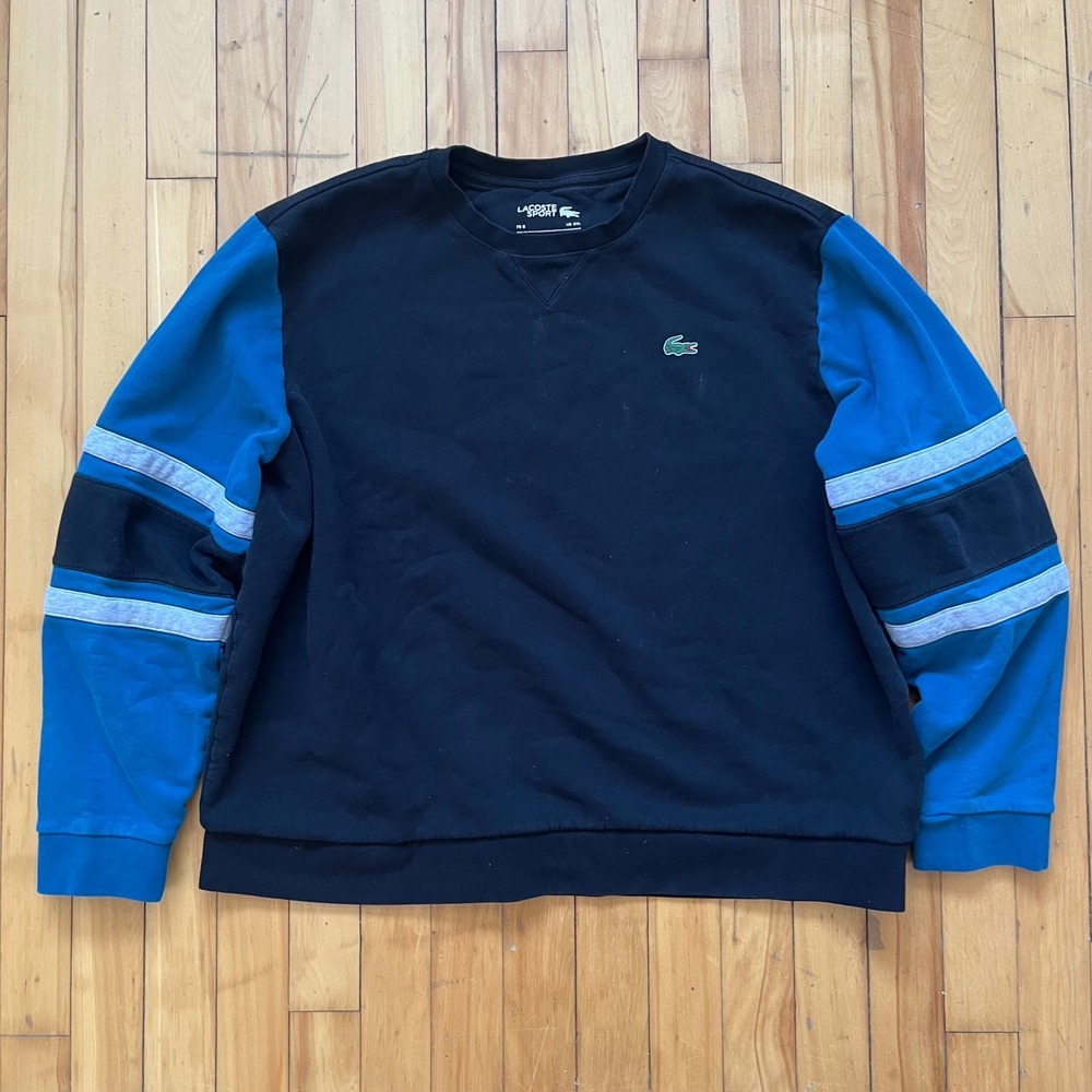 Lacoste Sport Black Blue Color Block Crewneck Sweatshirt Men's 3XL